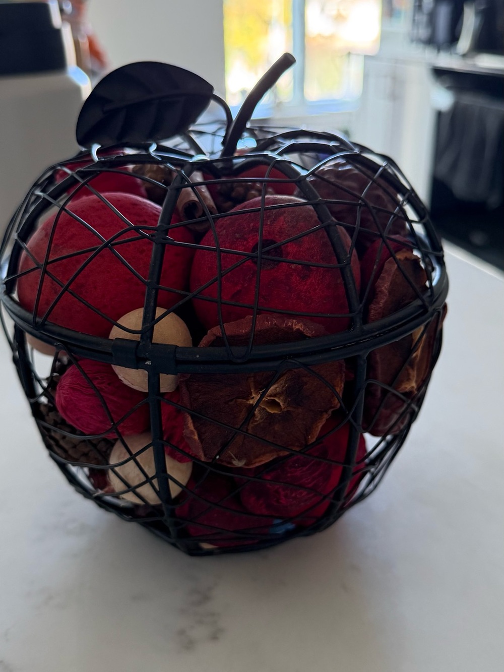 Decorative Wire Apple Bowl with Red Potpourri